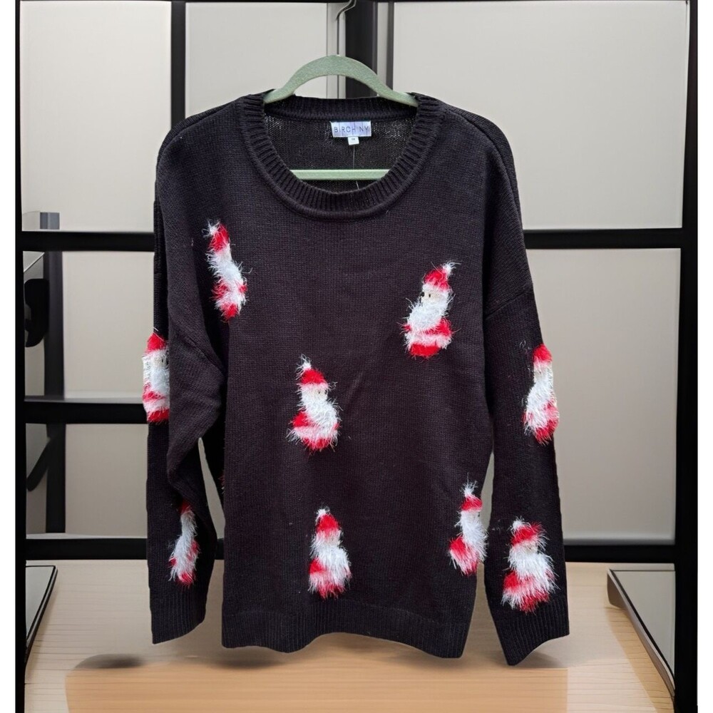 NEW Birch NY Fuzzy Santa Pullover Sweater - Black Soft Cozy Knit - Plus Size 1X